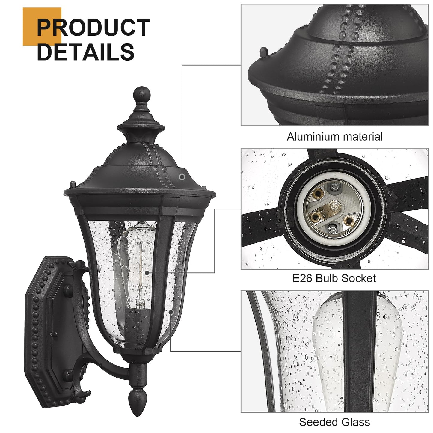 Luminzone Outdoor Wall Lantern, Outdoor Lights Fixtures Wall Mount Exterior Porch Lights, with Seeded Glass, Modern Outside Wall Sconce Lights Waterproof for House Front Porch Patio Garage
