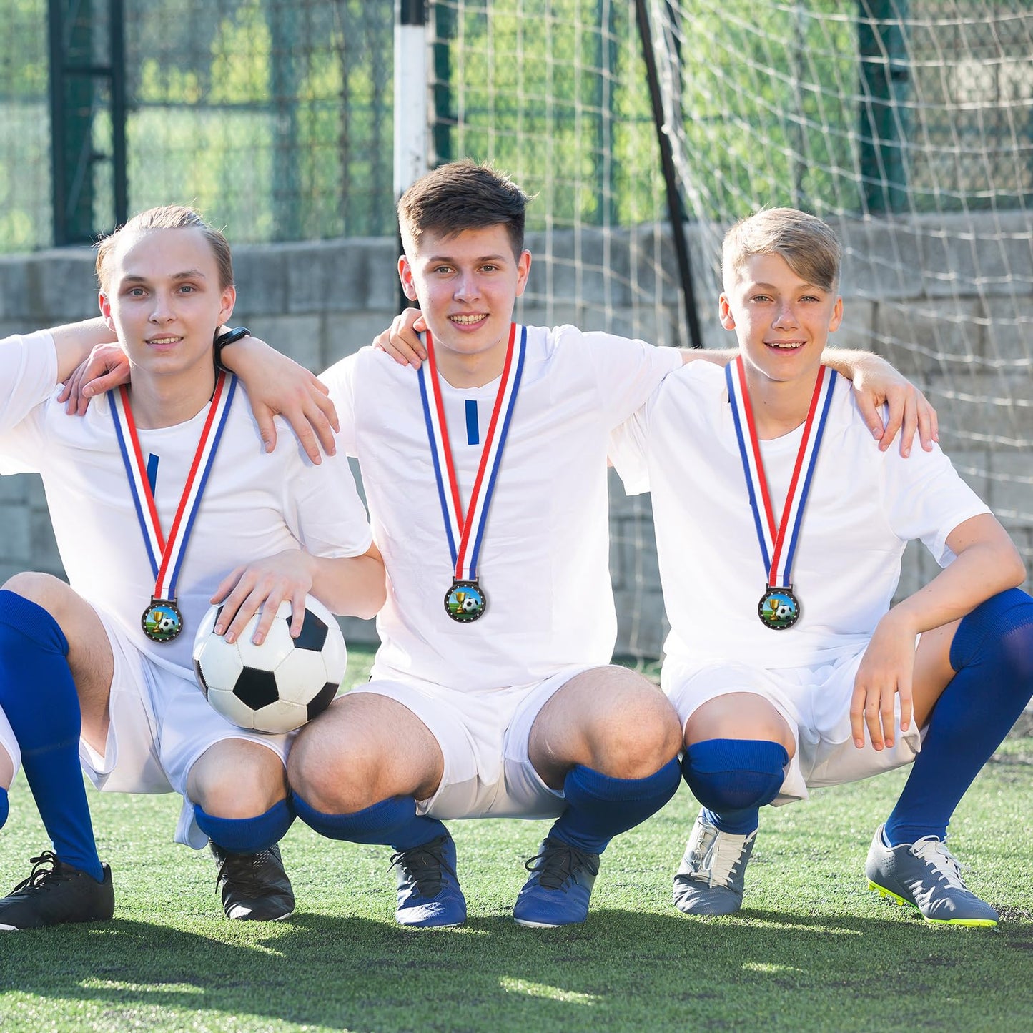 Kenning 24 Pcs Soccer Medals for Teens and Adults with Attached Neck Ribbons, Award Medals Metal Trophy Trophies Gift for Sports Competitions Celebration Soccer Party Favors Team Participation