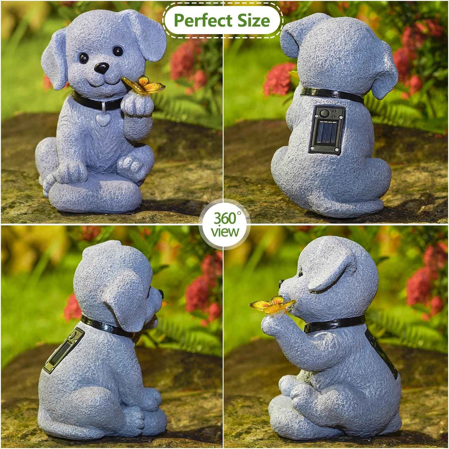 Cyhiyolies Solar Dog Statue with Butterfly – Outdoor Garden Decor for Home, Patio, Yard, Balcony, or Porch – Ideal Gifts for Women, Mom, Grandma – Housewarming Surprise