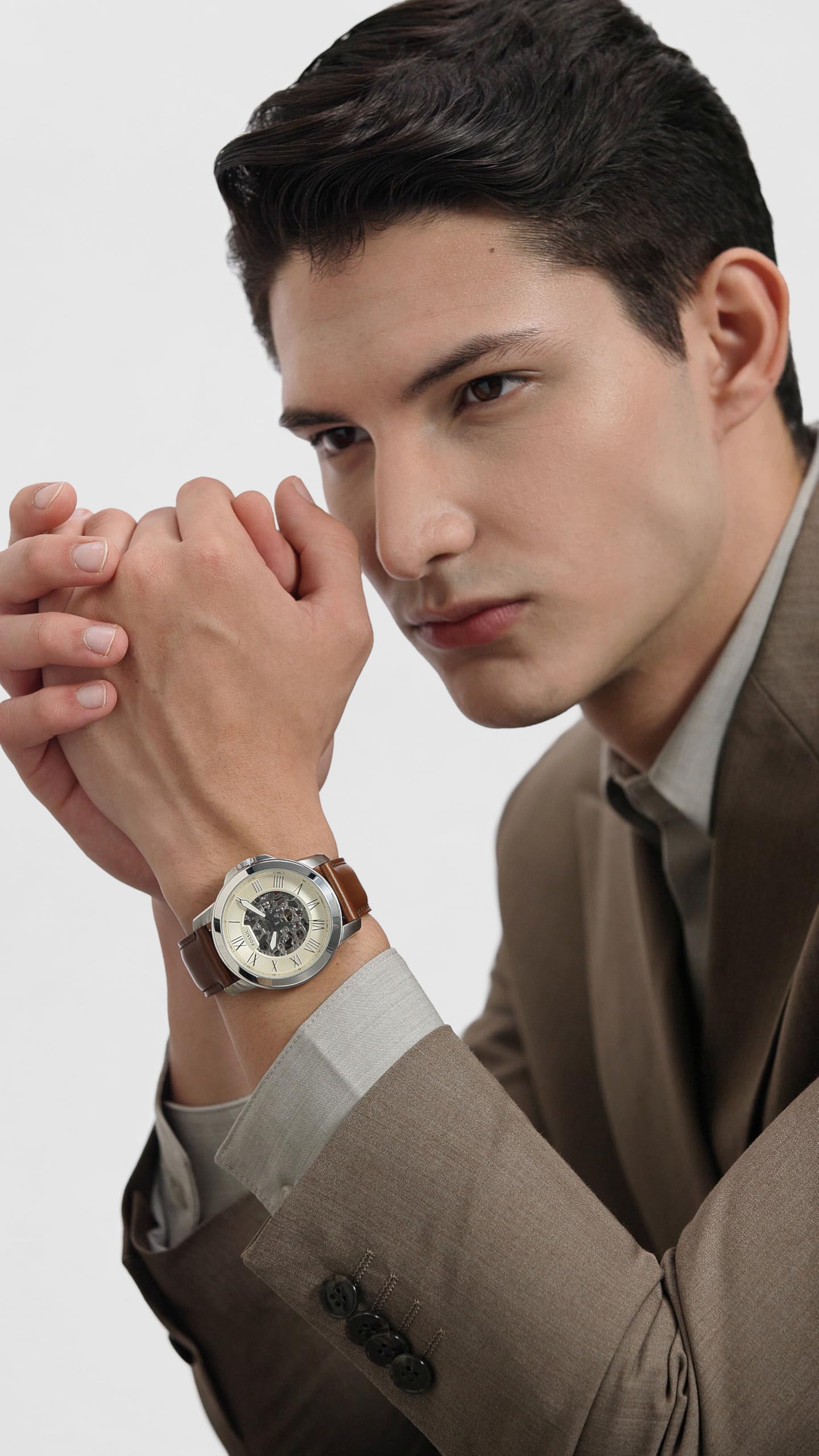 Fossil Men's Watch, Grant Quartz Chronograph Watch, Silver/Brown