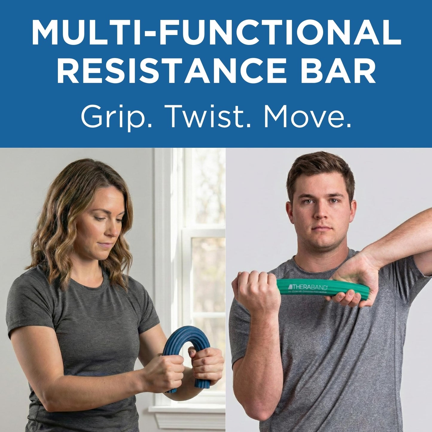 THERABAND FlexBar 3-Pack, Resistance Bars for Tennis Elbow & Grip Strength, Color-Coded Therapy Bars for Tendonitis & Golfer’s Elbow, Red, Green, Blue Exerciser