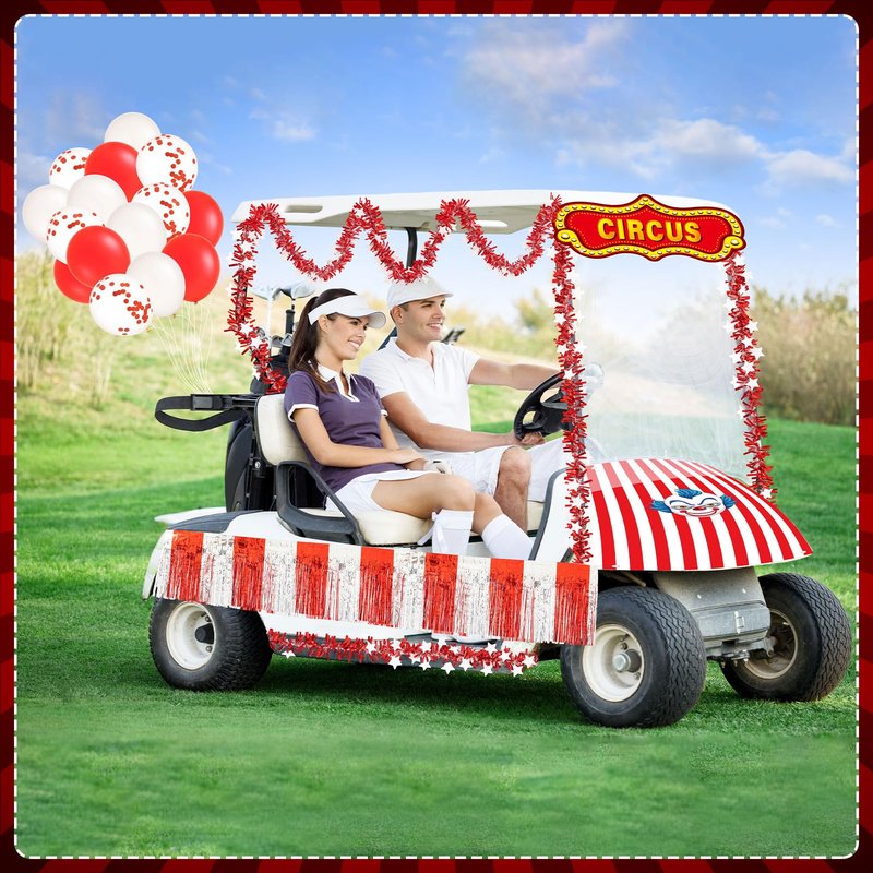 Thyle 22 Pcs Circus Golf Cart Decorations Kit Include Carnival Pennant Banner Hanging Streamers Curtains Tinsel Garland Balloons Circus Banner Parade Float Decor Party Supplies