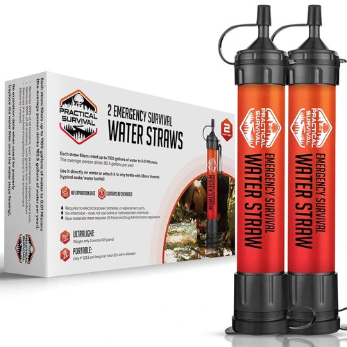 High-Capacity Emergency Water Straws - Lightweight & Reusable | 1800-Gallon Filters for Camping & Survival