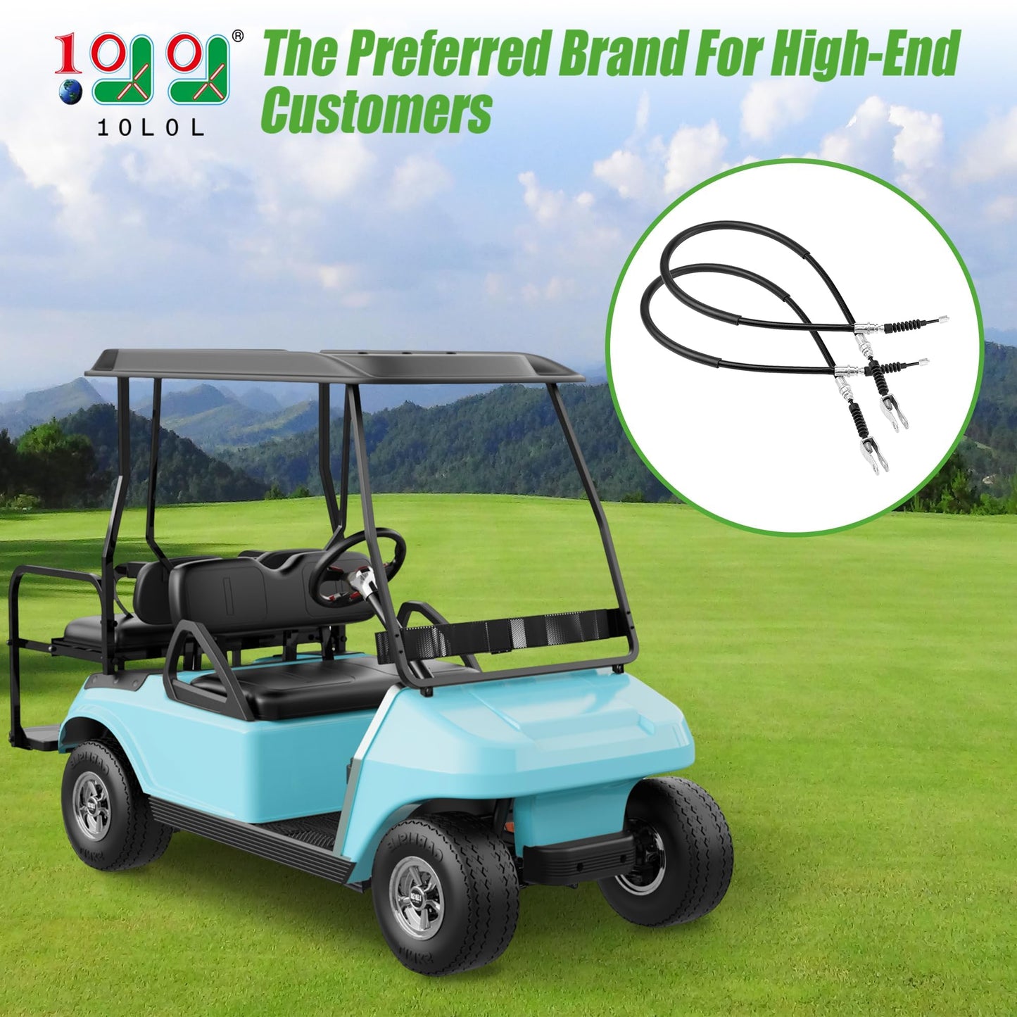 10L0L Golf Cart Brake Cables Set for Club Car DS 2000-up Gas & Electric, Replace OEM 102022101 1020221-01 1019907 Driver & Passenger Side