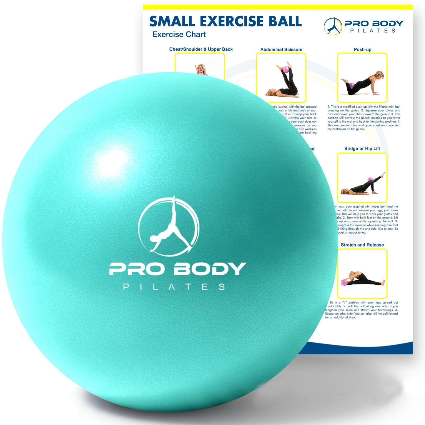 ProBody Pilates Ball 9 Inch - Small Exercise Ball for Stability, Barre, Core, Ab Workouts, Yoga, & Physical Therapy (Turquoise)