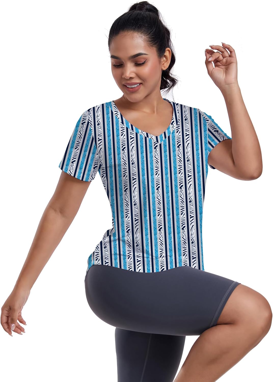 Skiennix Short Sleeve Workout Shirt for Women - Loose Fit V-Neck Dry Fit Yoga Top | Ideal for Gym & Exercise
