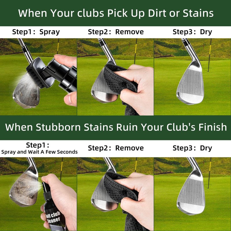 Golf Club Cleaning Kit with Club Cleaner, Grip Cleaner, Polish, Brush, Magnetic Golf Towel & Leather Bag | Restores Clubs, Removes Rust & Scratches, Renews Grip Tackiness, Premium Gifts for Golfers