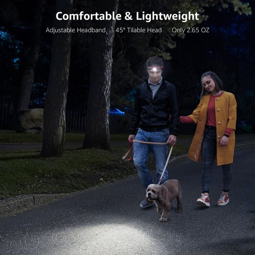 Lepro 320014 LED Rechargeable Headlamp, 2 Pack Head Lamp with 6 Modes for Camping & Hiking Gear Essentials, IPX4 Waterproof Bright Headlight Flashlights with Adjustable Headband, Type-C Cable - Red