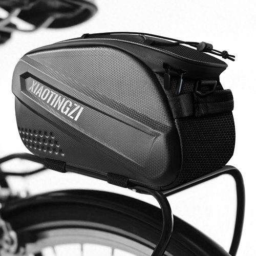 XIAOTINGZI Hard Shell Bike Bag - 9.5L Waterproof Bicycle Back Seat Bag, Universal Rack Mount Trunk for Bicycle & Ebike, Adjustable Straps, Zippered Pocket - Black