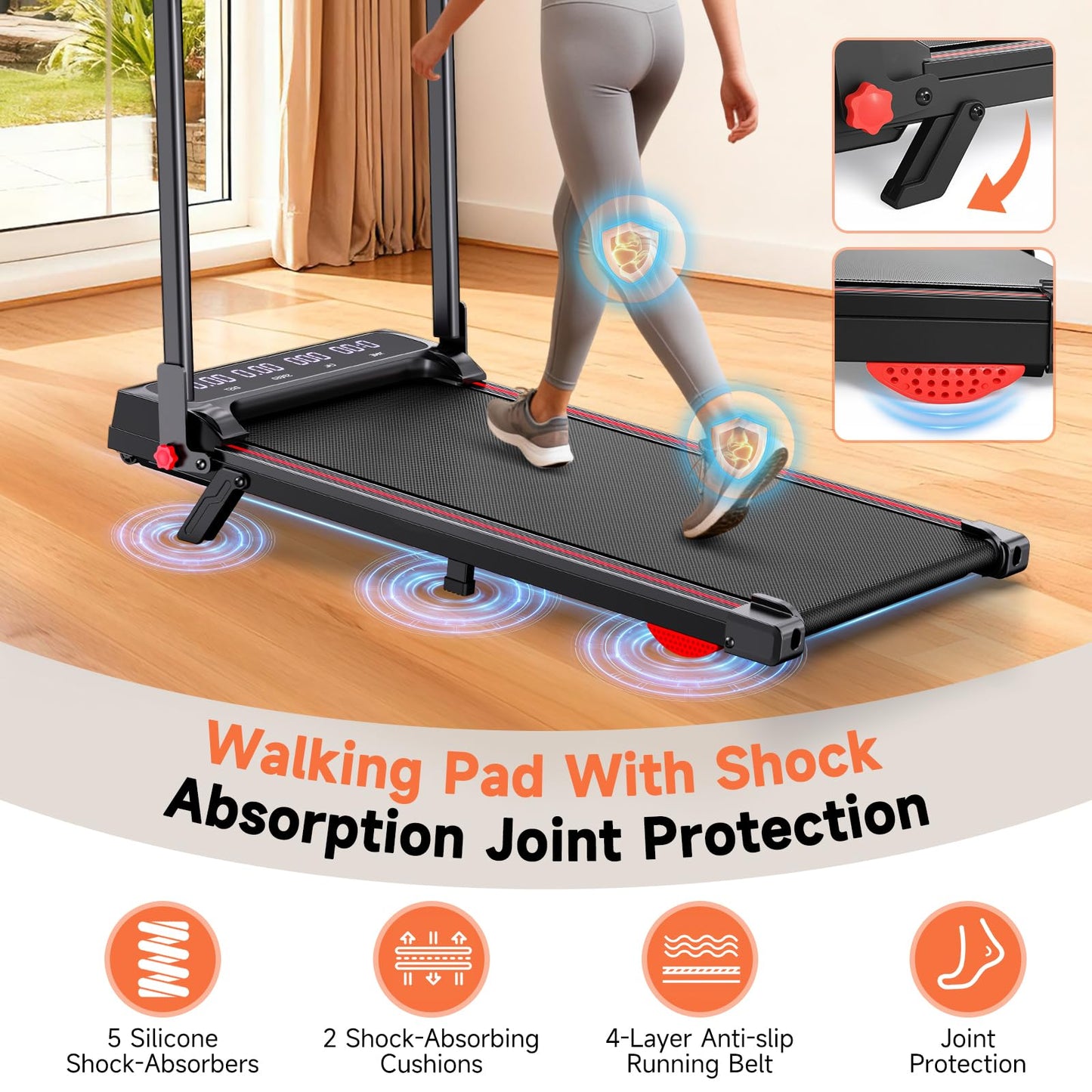 3-in-1 Walking Pad with Handle Bar, 9% Incline Portable Treadmills for Home Small Space,Under Desk Treadmill with 300lbs Capacity, Compact Designed with LED Screen Display,Remote Control