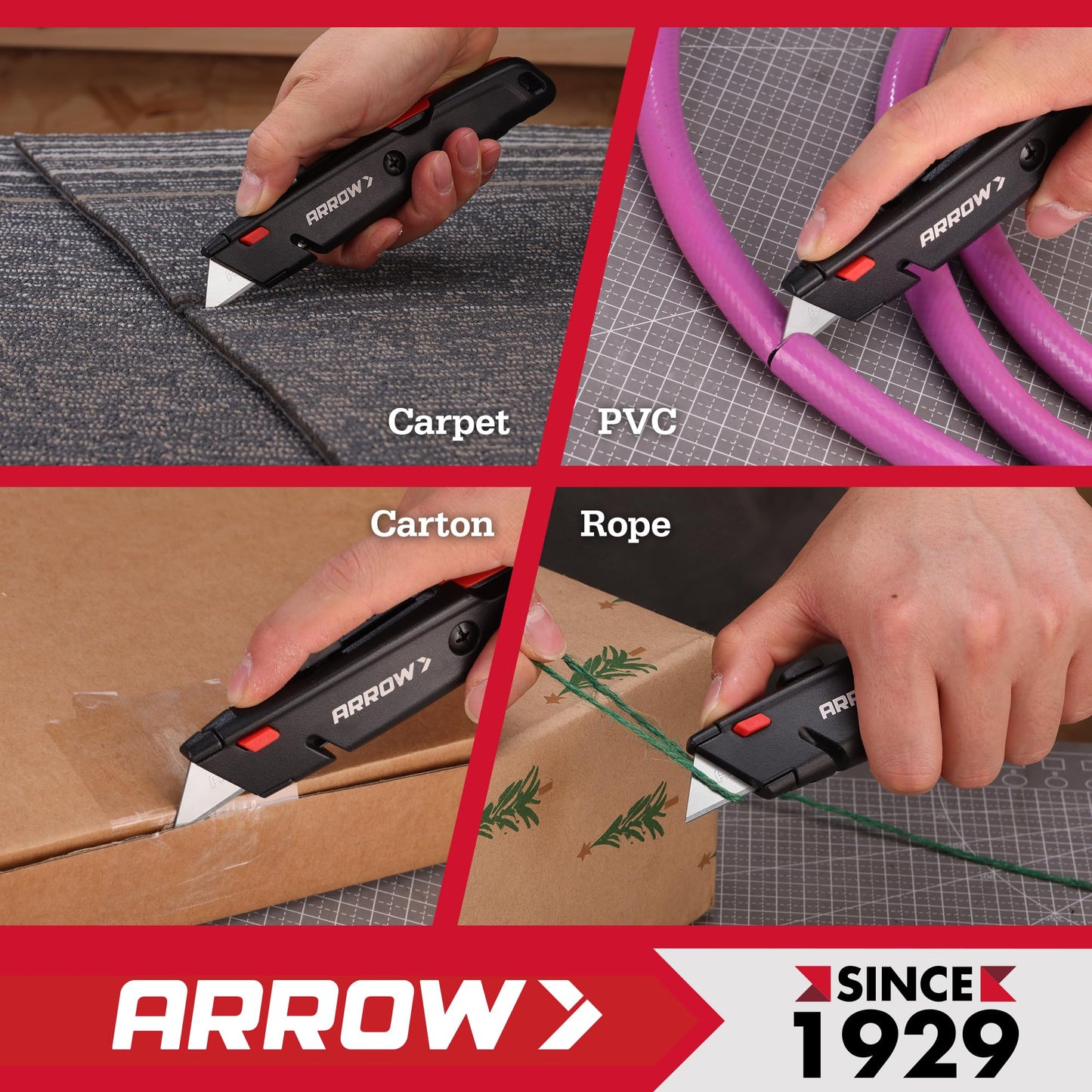 ARROW Retractable Box Cutter, Quick Change Utility Knife with Blade Storage Design, Heavy Duty Aluminum Razor Knife, Twine Cutter, 3 Extra SK2 Blades Included