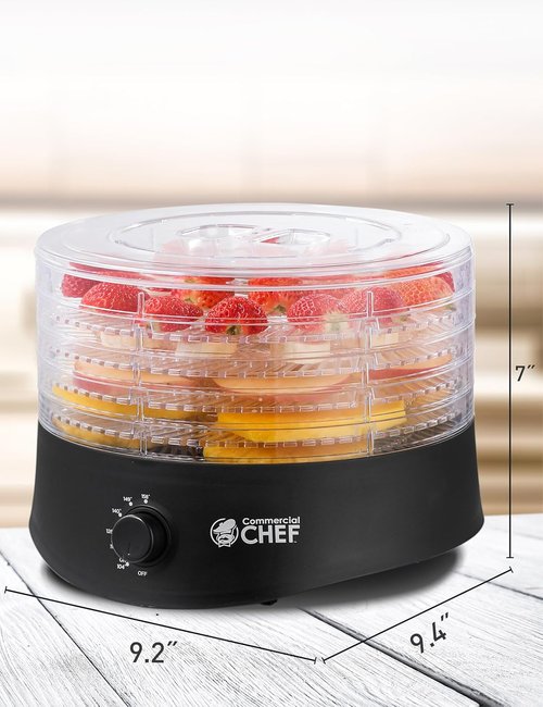 Commercial Chef Food Dehydrator - 280W Adjustable Thermostat, 5 BPA-Free Trays for Meat, Fruit & Veggies | Black