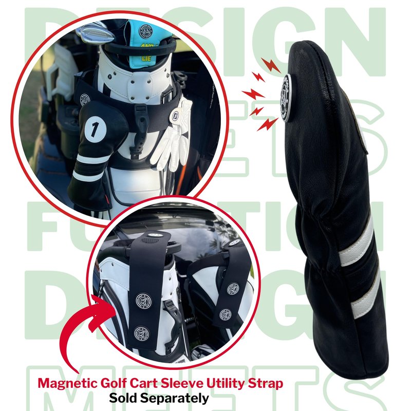 Madson Golf Cart Magnet Headcovers 3 Pack Set, Club Head Covers for Driver, Fairway Wood, Hybrid Golf Clubs, with Rubber Magnet for Secure Positioning & Quick Access, Magnetic Golf (Navy and White)