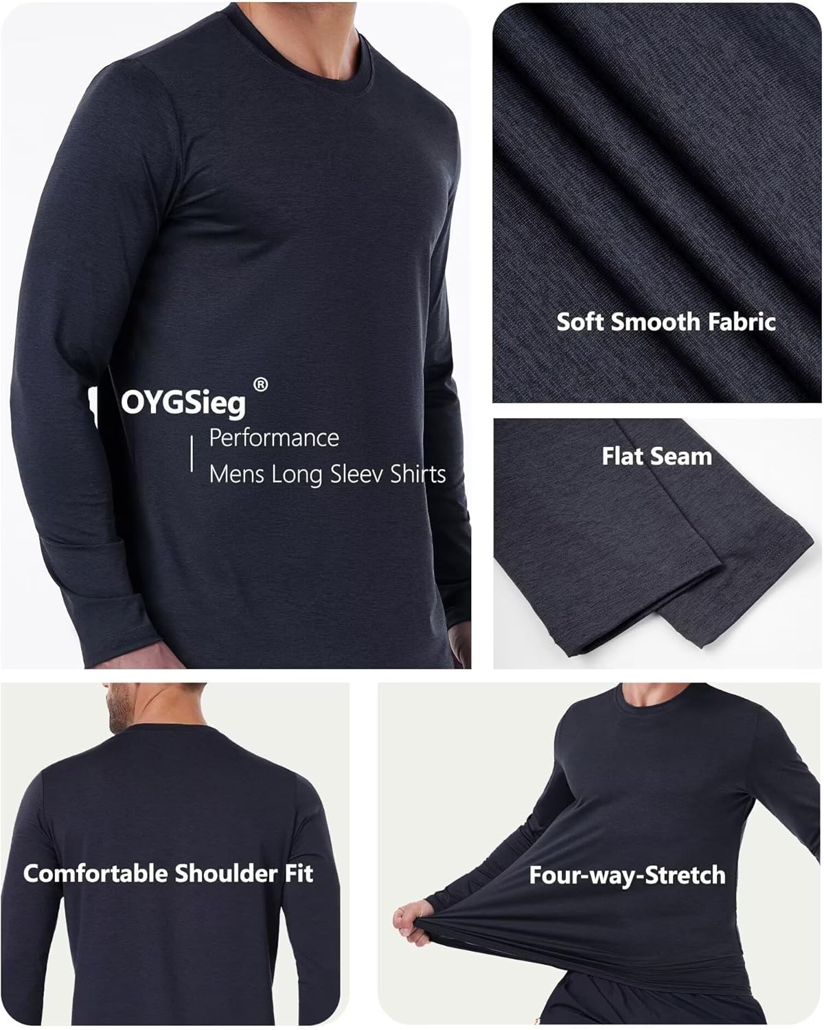 Skiennix Men's Quick Dry Long Sleeve Shirts - UPF 50+ UV Protection | Moisture-Wicking T-Shirts (6/7 Pack)