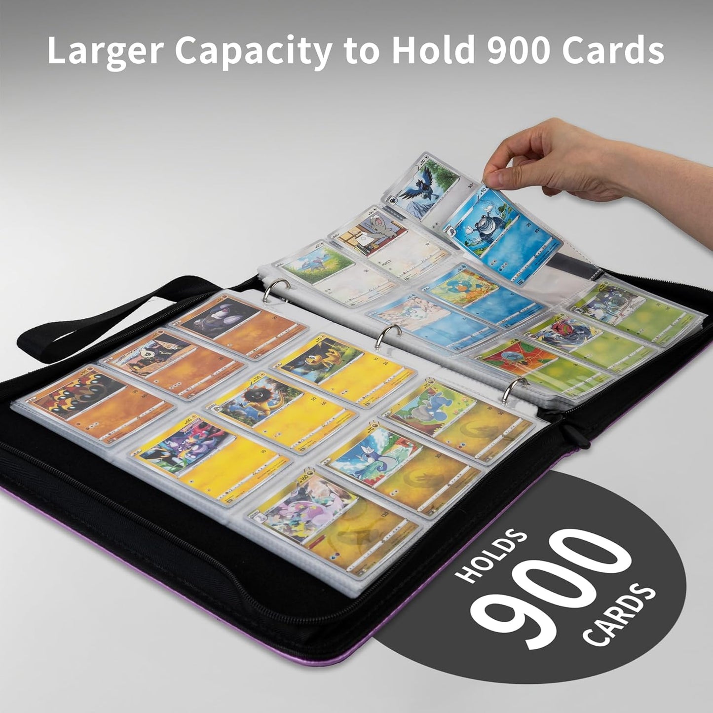 Trading Card Binder - 9 Pocket PU Album with Zipper | Holds 900 Cards for Pokémon, MTG & Sports (Purple)