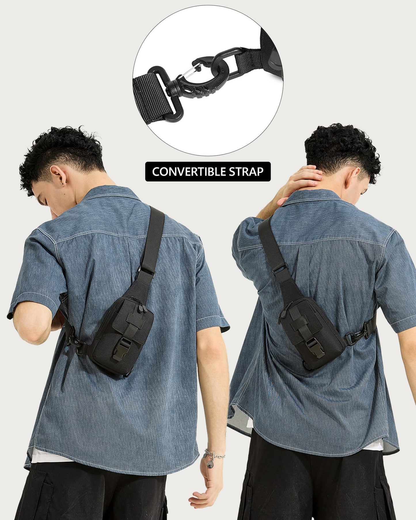 Peicees Small Sling Bag for Men, Tactical Inspired Waterproof Utility EDC Mini Crossbody Chest Bag for Travel Work Sport, Canvas Black