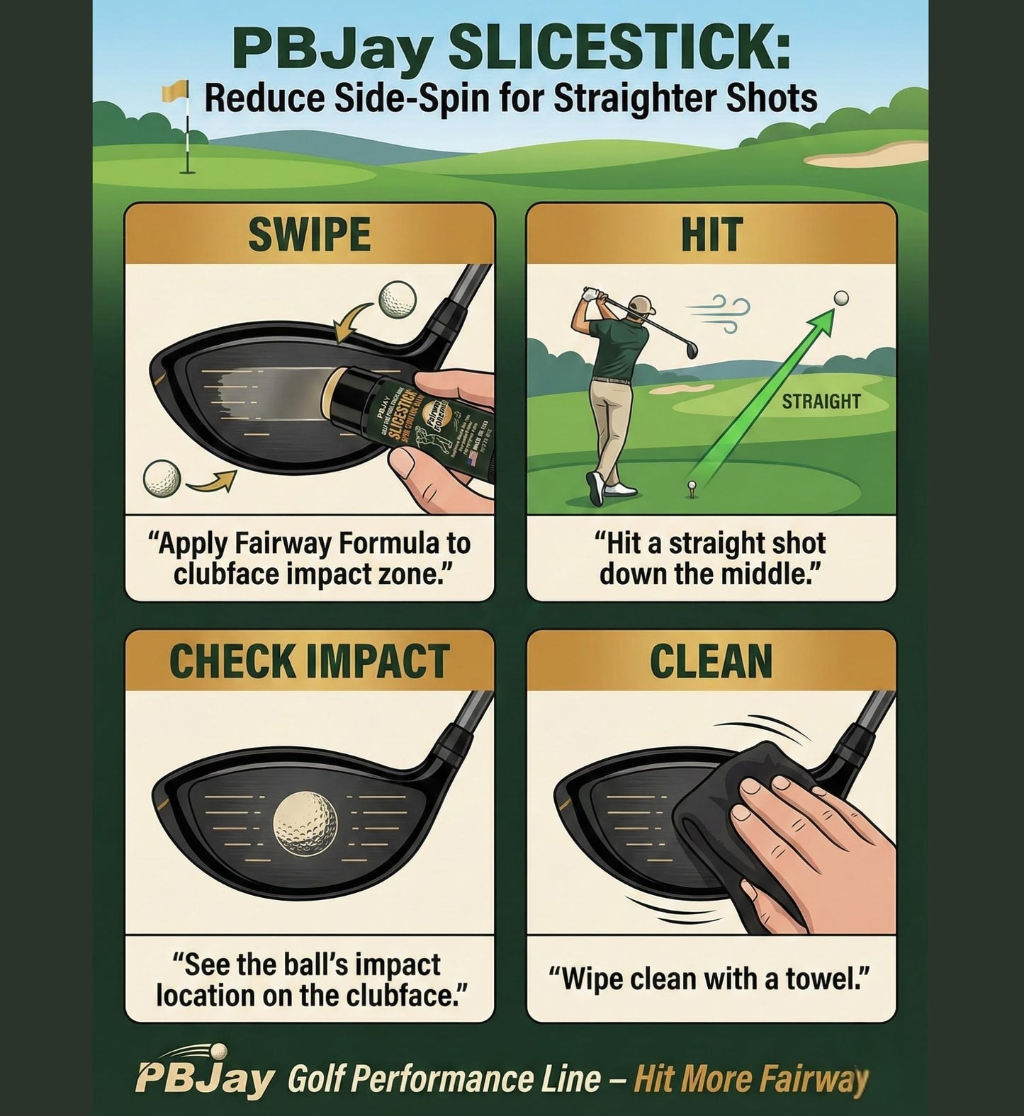 PBJay Slicestick Golf Club Balm Anti Slice and Anti Hook Formula Reduces Side Spin for Straighter Drives and Better Accuracy Clean Easy Application for Drivers Woods and Hybrids