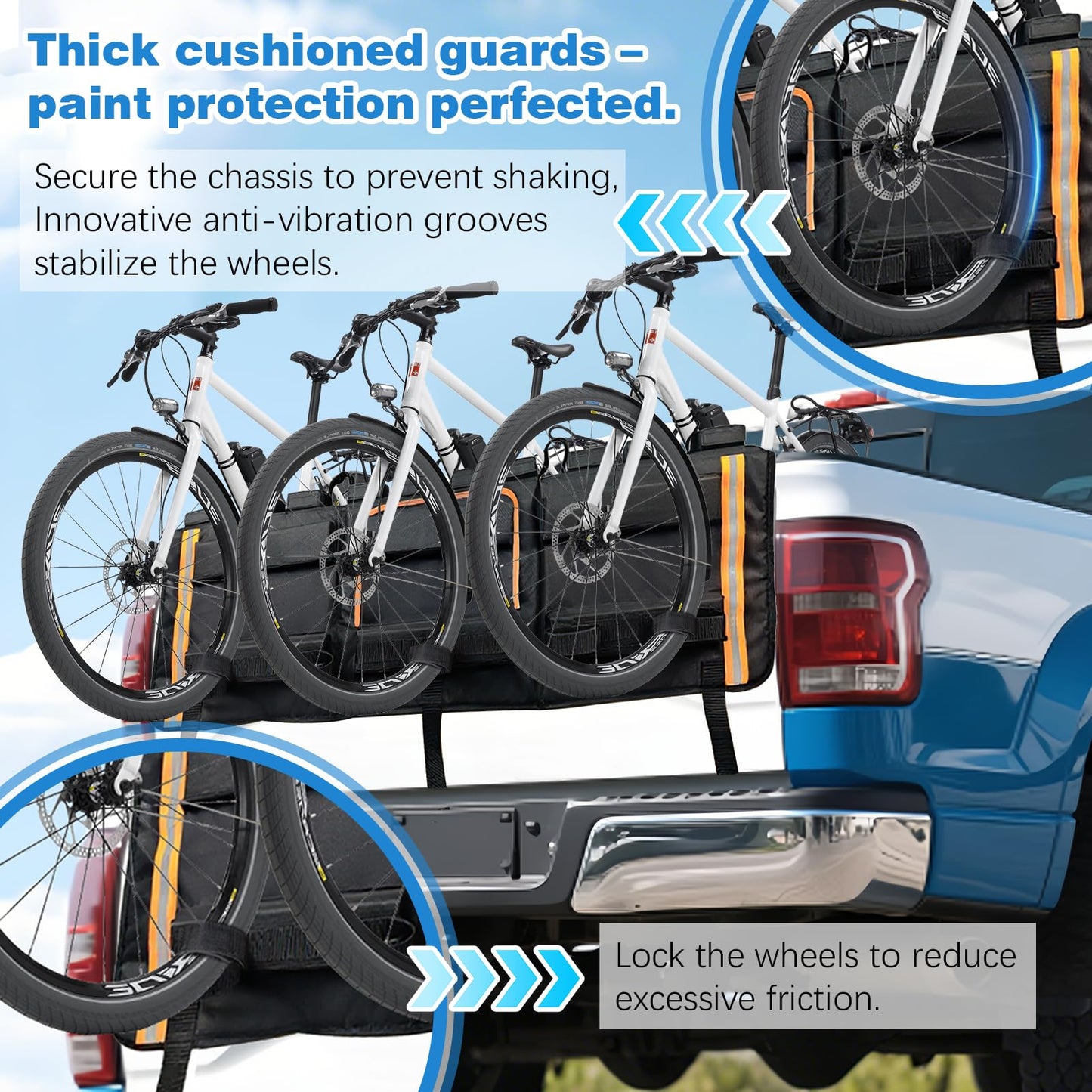52" Truck Bike Tailgate Pad for 5 Bikes Bed Rack Holder, Universal Outdoors Thickened Tailgate Cover with Tool Pockets Scratch Shield and Locking
