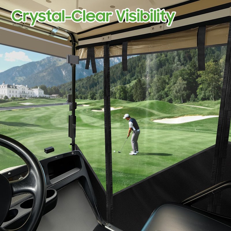10L0L 3-Side Track Style Golf Cart Enclosure 2 Passenger Fits EZGO TXT & RXV Golf Cart Only, Heavy Duty 600D Waterproof Portable Drivable Golf Cart Storage Cover Enclosure (Track Style Black)