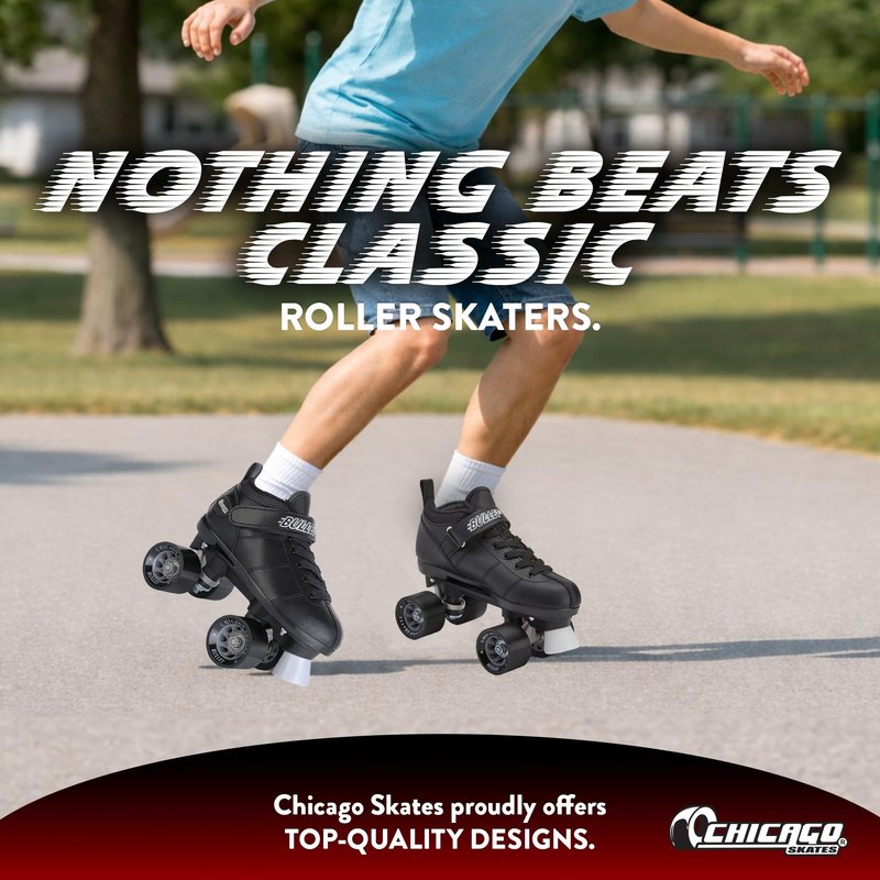 Chicago Skates Bullet Speed Roller Skates – Adjustable Quad Roller Skates Women Men, Durable Top Performance with Front Stopper, 62mm Urethane Wheels, Low-Cut Ankle Boot, Smooth Rolling,Indoor Outdoor