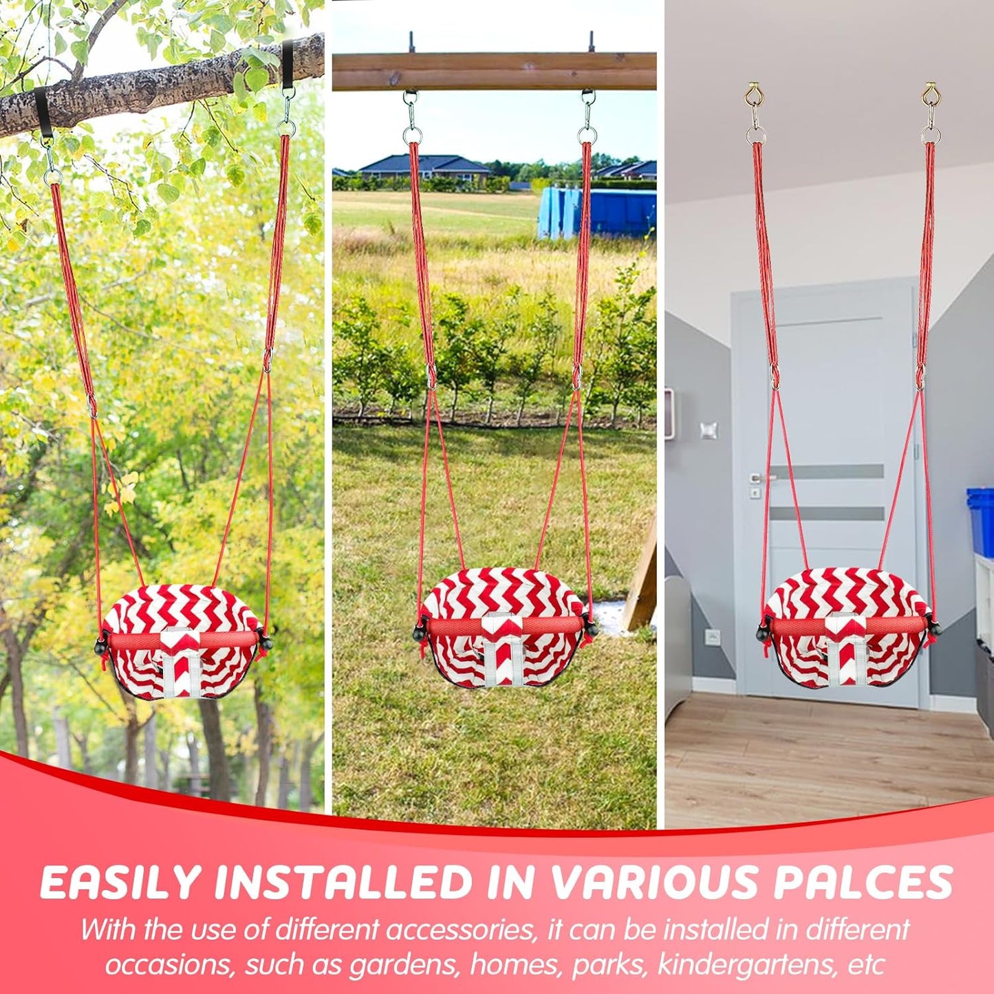 Skiennix Toddler Swing - Comfy Indoor/Outdoor Kids Swing Seat with Safety Harness & Quick Lock System (Red)
