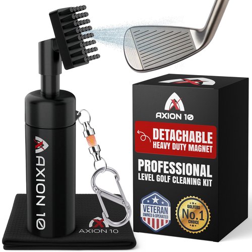 Axion10 Magnetic Golf Club Brush with Water & Towel – Premium Leak-Proof Golf Brush and Groove Cleaner, Nylon Bristle, Strong Magnetic Clip – Golf Club Cleaner for Irons, Wedges, Balls and Shoes