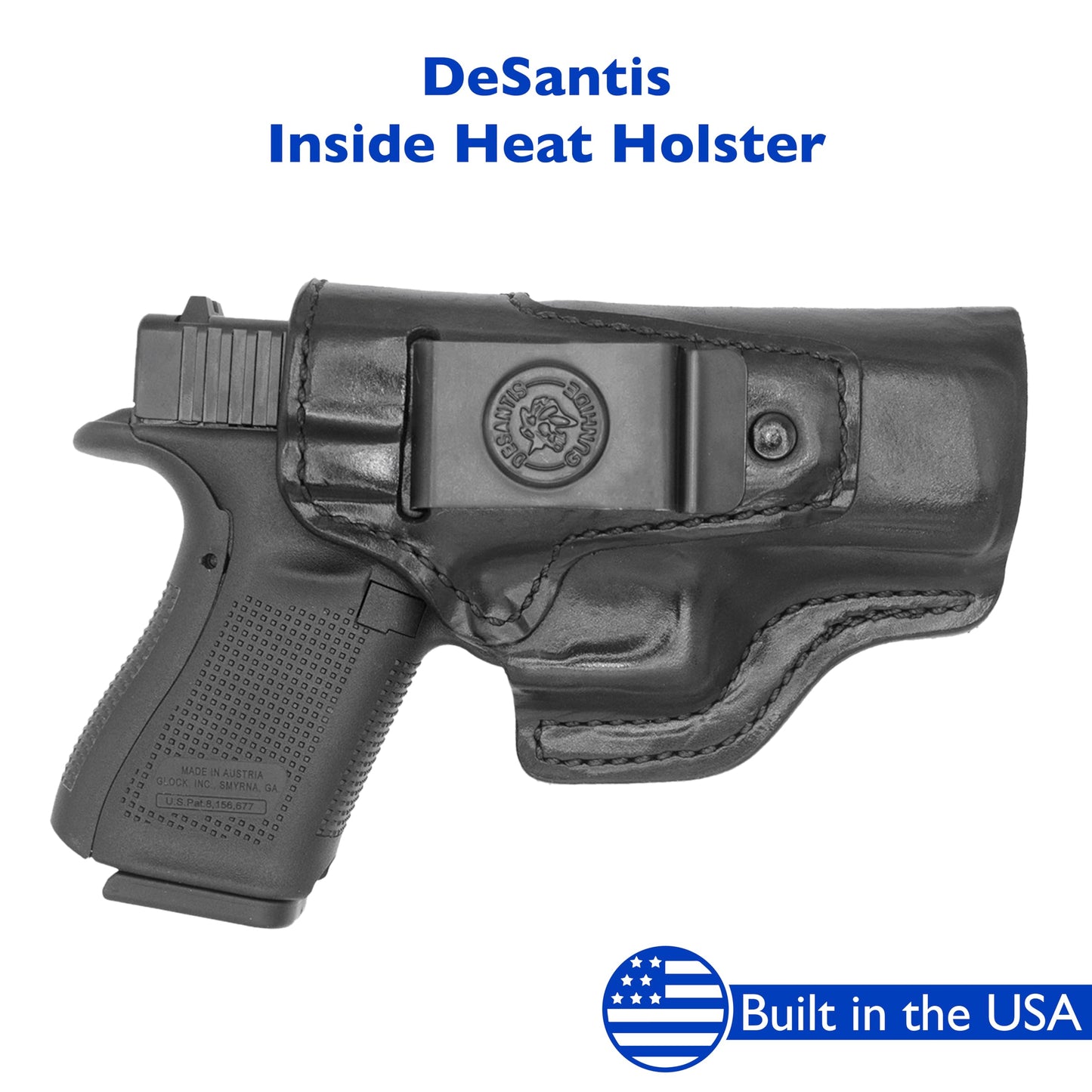 Desantis Inside Heat IWB Gun Holster - Concealed Carry, Leather Holster IWB for Pistols, Fits the Glock 19, 19 Gen 5, 23, 32, 19X, 45; Ruger RXM - Right Hand Draw, Black