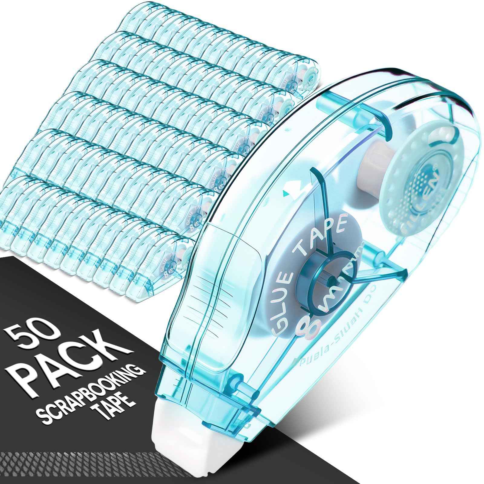 AmazingSpark 50 Pack Double Sided Tape Bulk, Glue Tape Roller 0.3 Inch × 26.25 ft Adhesive Dot Roller Applicators for Journaling Scrapbook Supplies Crafts Gift Wrapping(Bule)