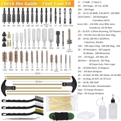 Gun Cleaning Kit - Universal All Caliber Rifle, Pistol & Shotgun Set with Brass Rods & Durable Case