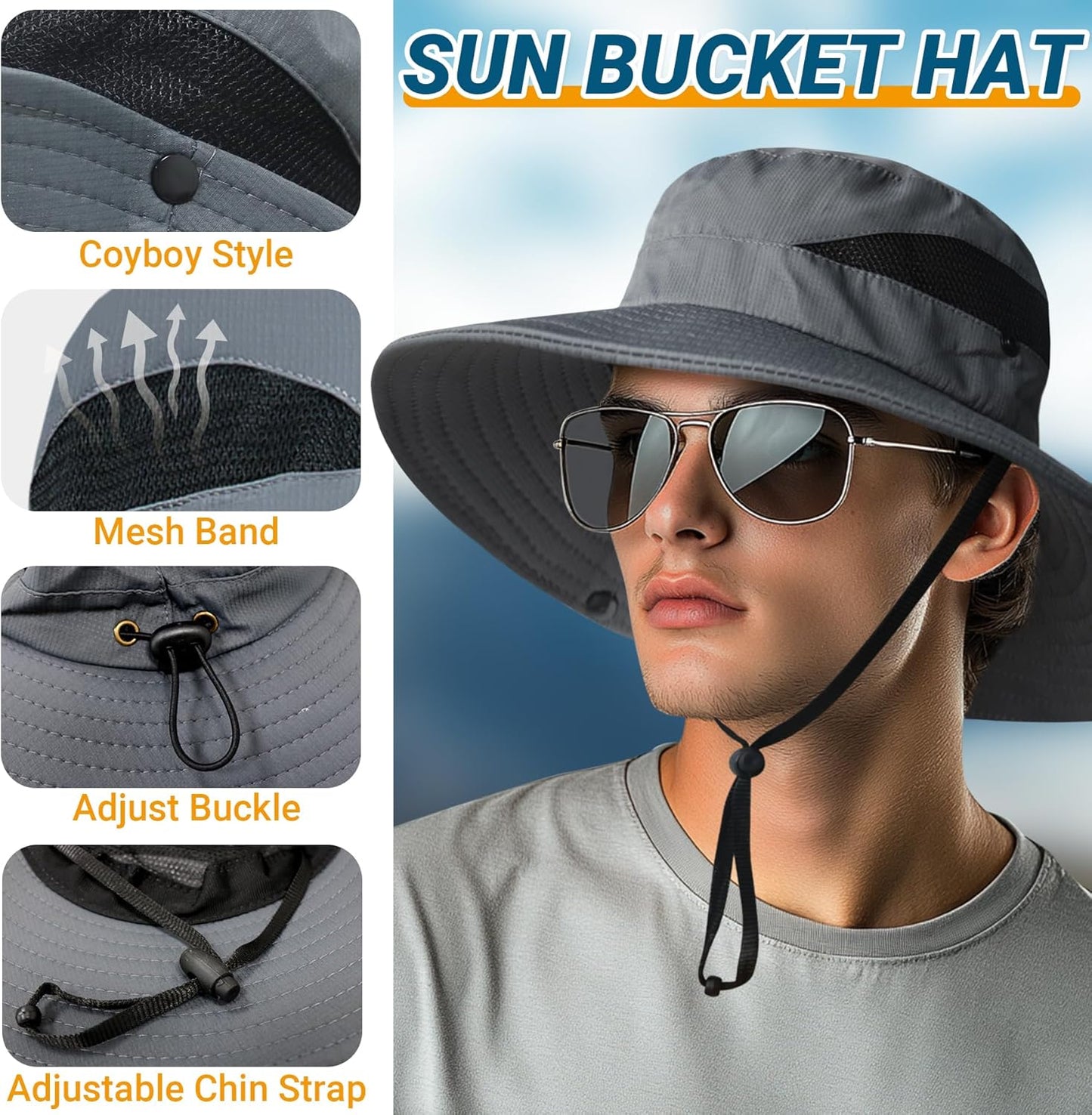 NPQQUAN Sun Bucket Hats - Wide Brim UPF 50+ Protection for Women & Men | Ideal for Fishing & Beach