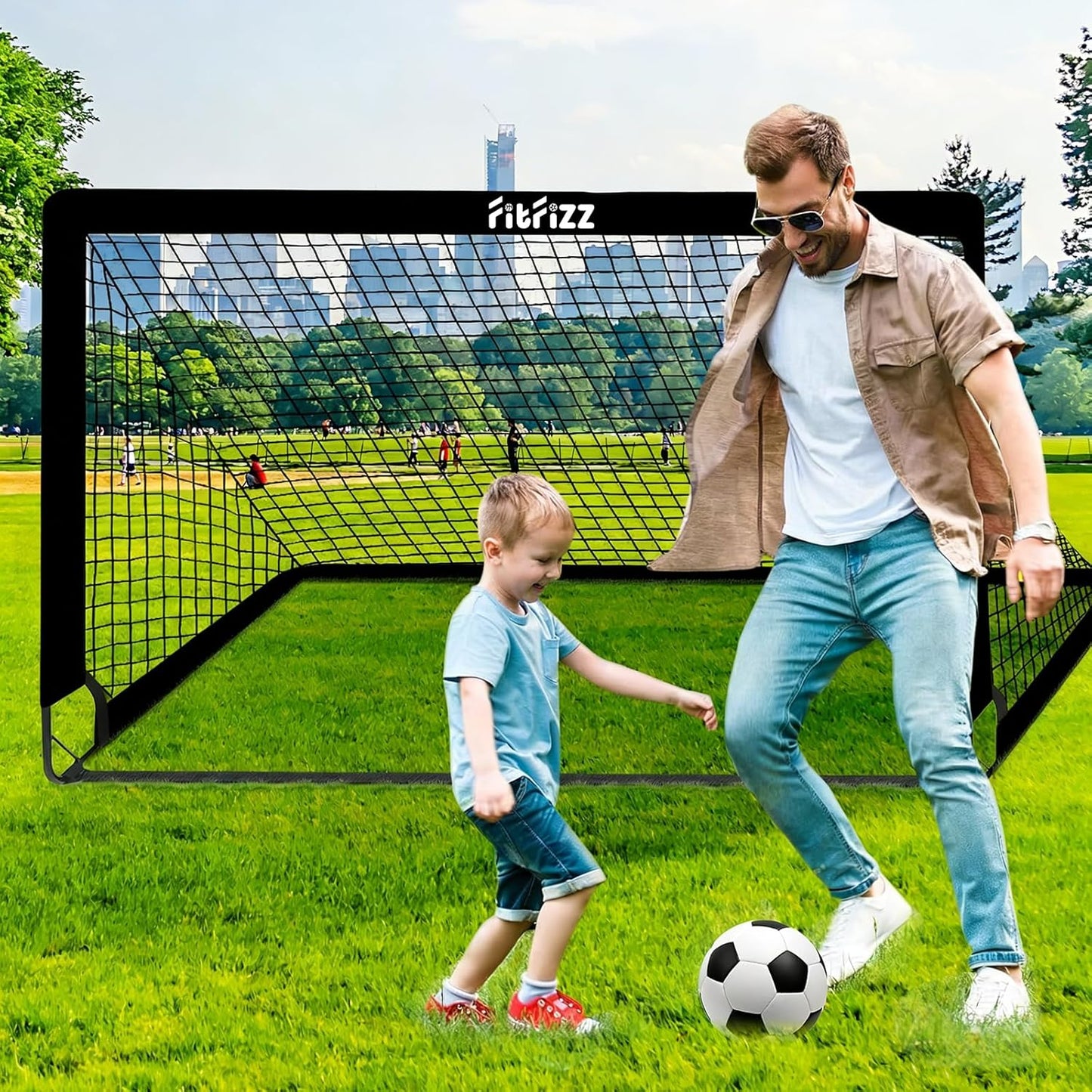 Skiennix Soccer Goal - 6x4ft Portable Pop-Up Net Set with Ball, Ladder & Cones for Backyard Training