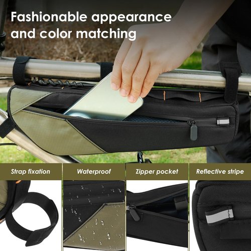 IFOKAMOG Bike Frame Bag, Large Capacity Bike Frame Bags Waterproof, Bicycle Triangle Pouch, Antislip Bikes Front Tube Bag with Side Zipper pocket and Sticky Strap for Commuter Road Bicycle