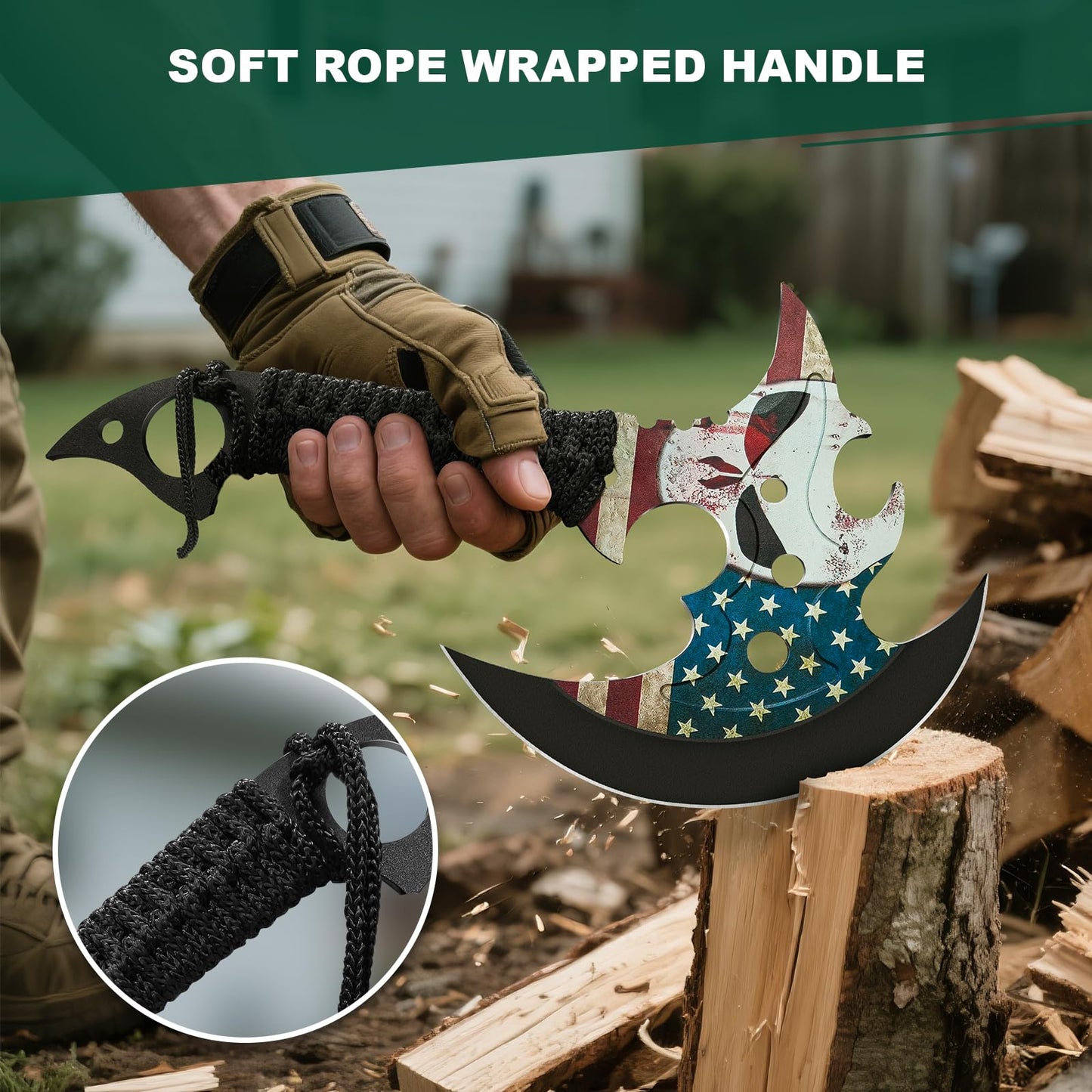 BOPOTI Outdoor 13" Camping Hatchet,Multi Functional Shock-Absorbing Hand Pattern Axe,Mountaineering Campfires Self Defense Portable Carrying Gift for Friend,Family,13",1LB