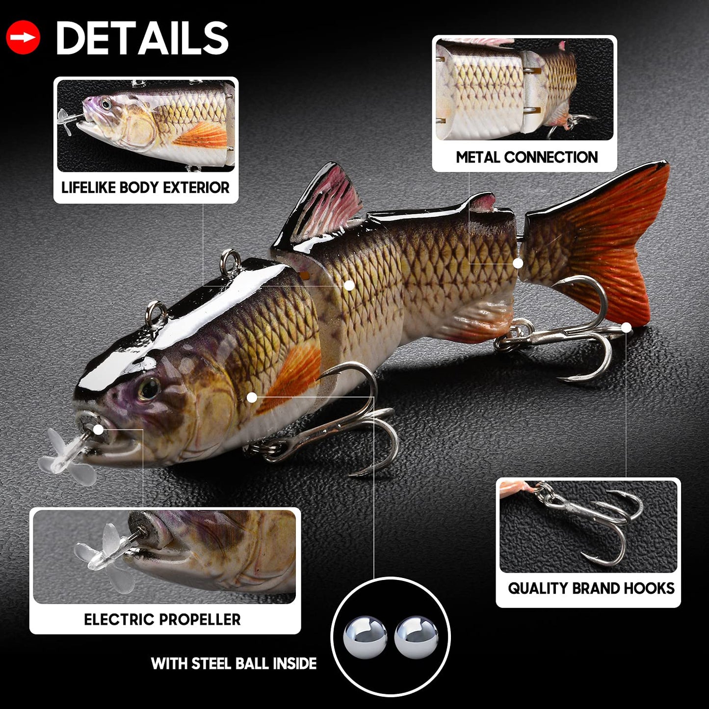 Robotic Swimming Fishing Electric Lures 5.12" USB Rechargeable LED Light Wobbler Multi Jointed Swimbaits Hard Lures Fishing Tackle (Hybrid Striped Shad Specialty)