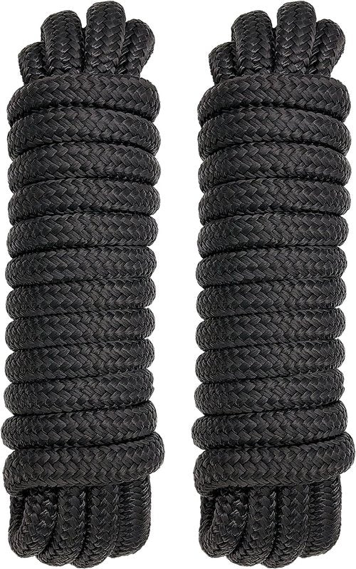 Marine Grade Dock Lines by [Brand Name] - 5/8" x 35' Double Braided Nylon Boat Rope - Fray Resistant, Easy Handling, 16" Loop - Black