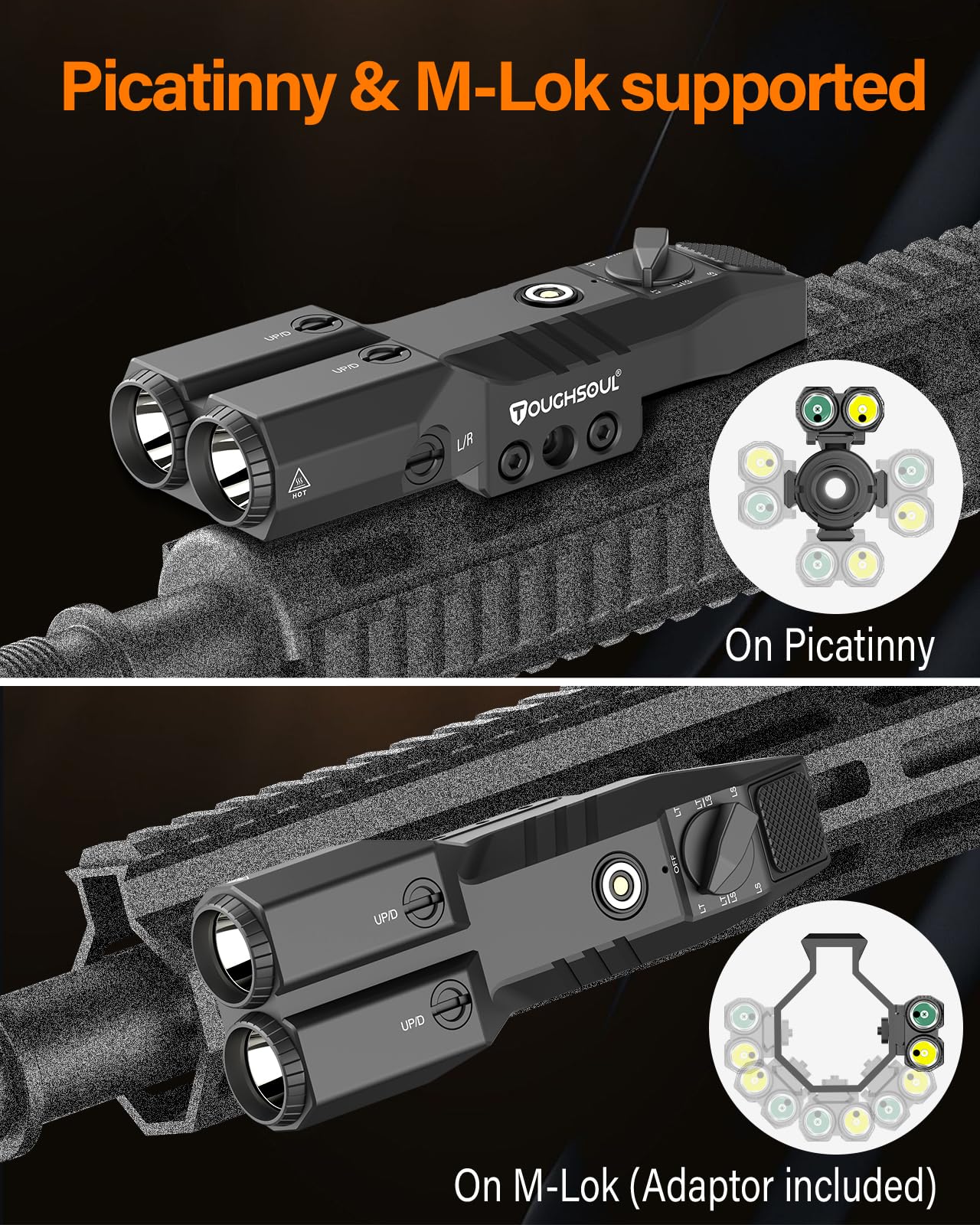 TOUGHSOUL MLOK Picatinny Mounted 1450 Lumen Flashlight 940nm IR Illuminator Infrared Flashlight Combo, Low-Profile Tactical Light with Built-in Rechargeable Battery (MLOK Mounted)