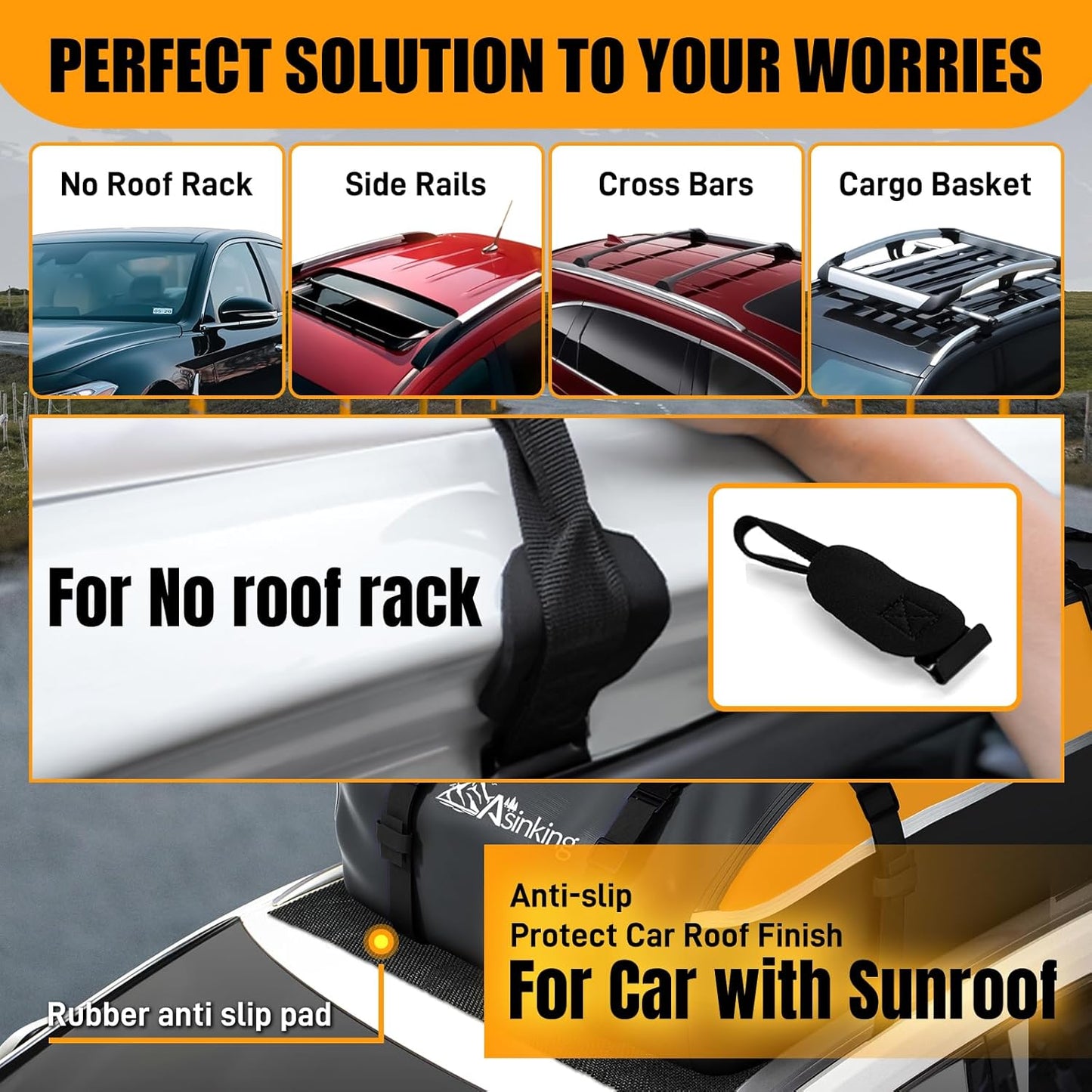 Skiennix Rooftop Cargo Carrier Bag - 100% Waterproof 20 Cubic Feet Luggage Carrier for All Vehicles | Includes Anti-Slip Mat & Hooks