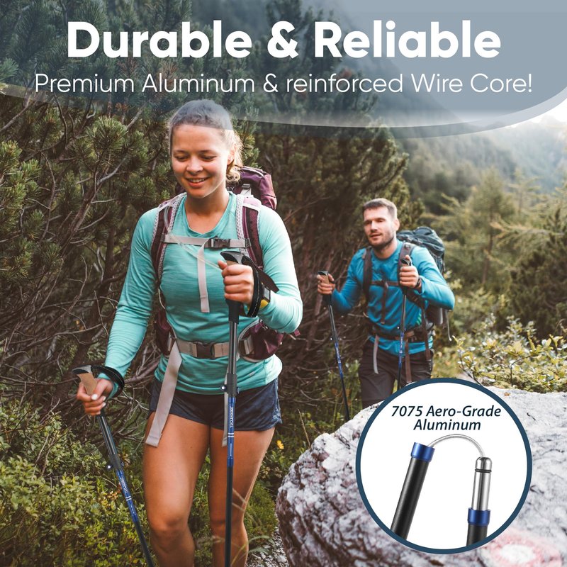 TREKOLOGY Hiking Poles with Real Cork Grips, Adjustable for Heights 5'2'' to 6'5'' – Lightweight Trekking Poles, Aircraft-Grade Aluminum, Compact Fold for Hiking & Backpacking (2pc Set) TREKZ Cork SE