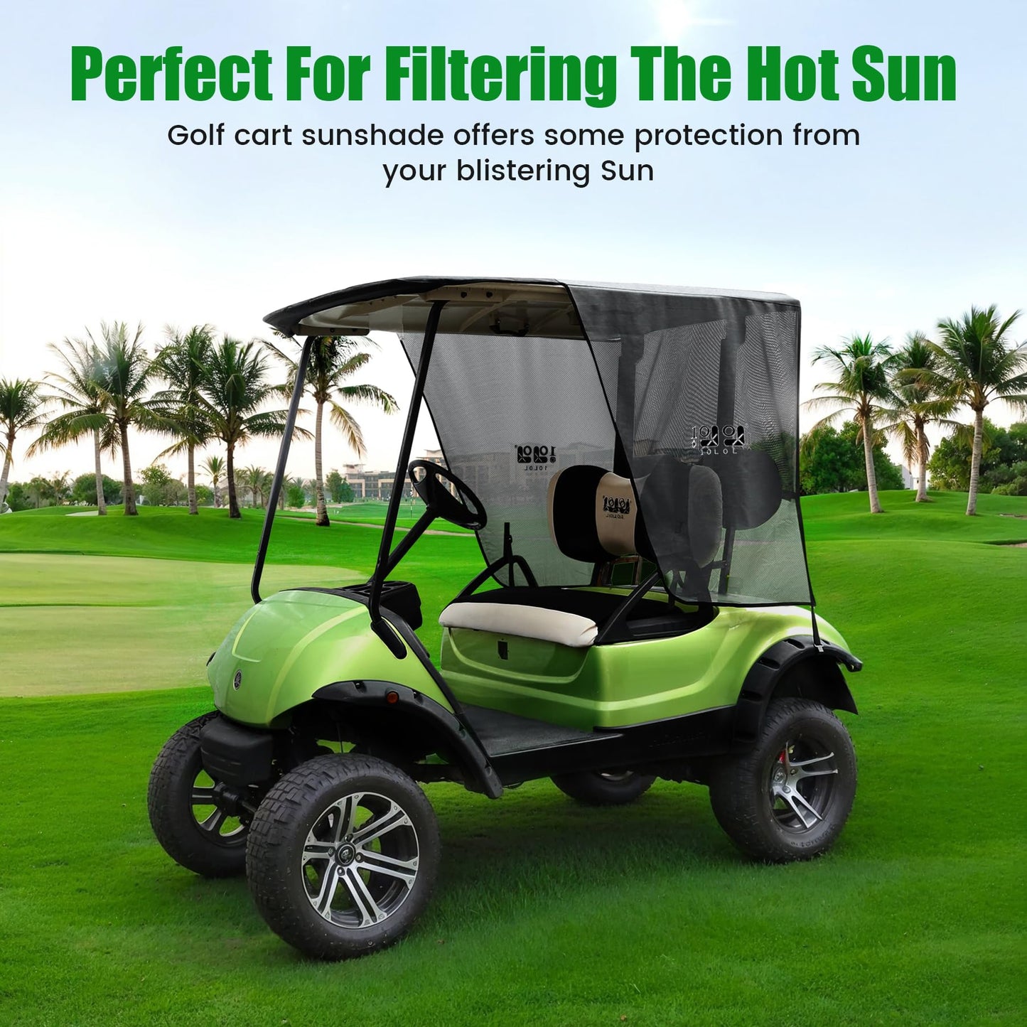 10L0L 2-Passenger Golf Cart Sun Shade Cover for Yamaha G29 Drive 2007-2016, 3 Sides Roll Up, Heat Reflective Layer & Breathable Mesh Sunshade Screen, Foldable UV Heat Resistant (Roof: 63" L X 45" W)