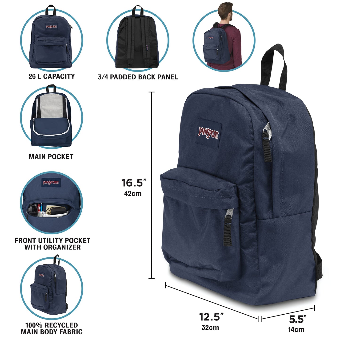 JanSport SuperBreak One Backpacks - Durable, Lightweight Bag with 1 Main Compartment, Front Utility Pocket with Built-in Organizer - Premium Backpack, 8 Bit Ombre