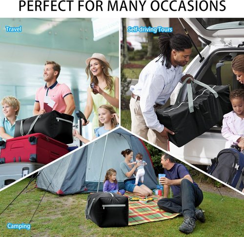 iFARADAY Foldable Duffel Bag - 30" | 75L Lightweight & Water-Resistant Travel Bag - Black