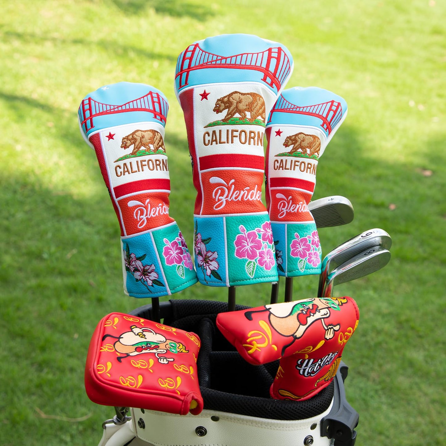 Golf Club Cover Multi-Element Exquisite Embroidery Driver Covers Fariway Wood Headcover Hybrid Head Covers Leather Golf Headcovers for Most Brand (Lucky Day-Fariway Wood)
