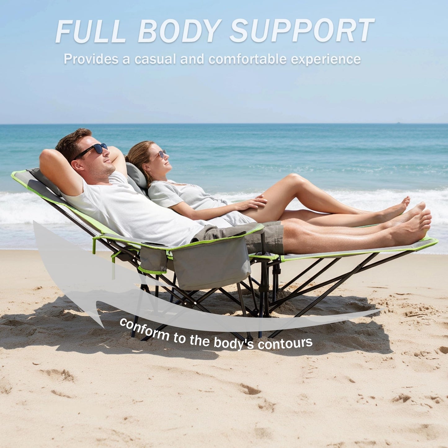 Double Camping Chair,Adjustable Two Person Adjustable Backrest Reclining chairs with Foot Rest,Oversized Folding Camping Loveseat,Office,Beach,Lawn,Headrests,Cooler Bag,Cup Holder,Support 600lbs