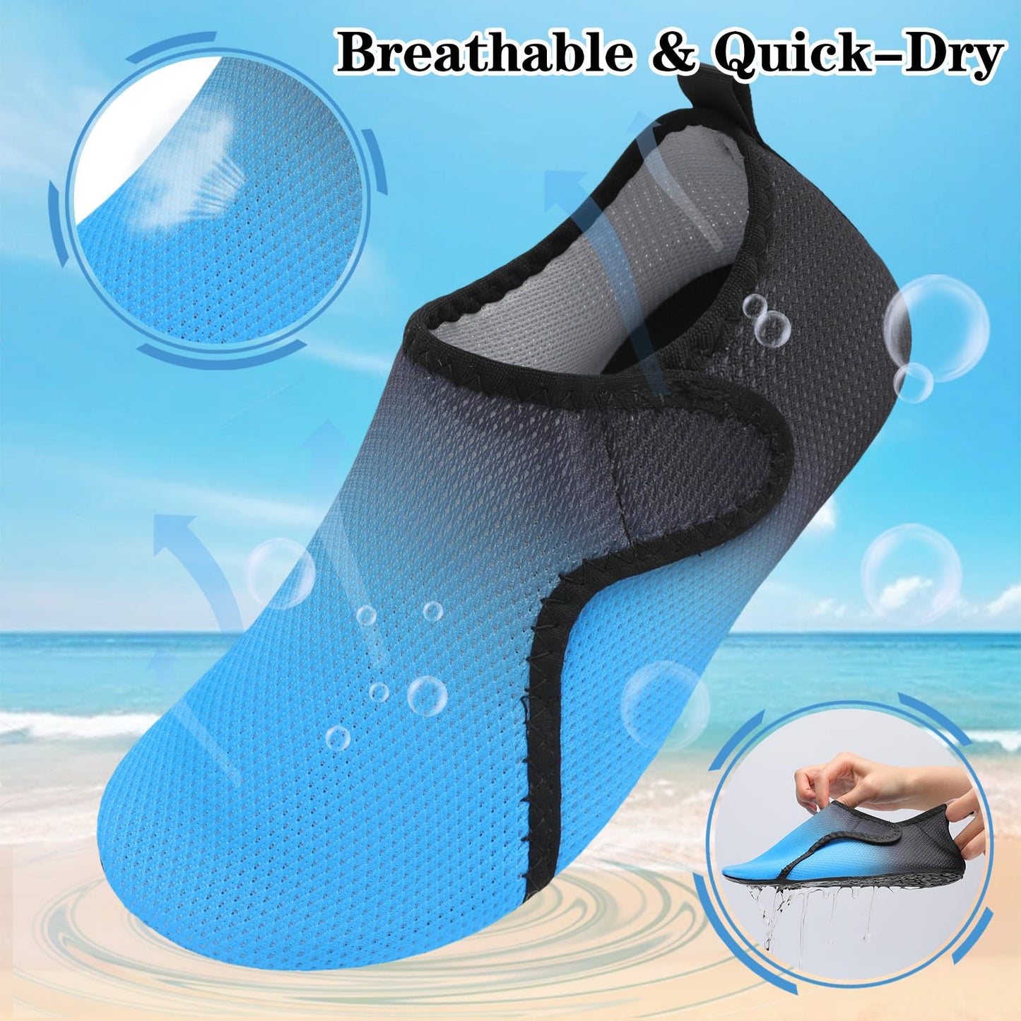 LeIsfIt Swim Water Shoes for Women Men Quick-Dry Aqua Socks Non-Slip Summer Barefoot Socks for Beach Pool Surf Yoga Gradient 8-9 Women/6-7 Men