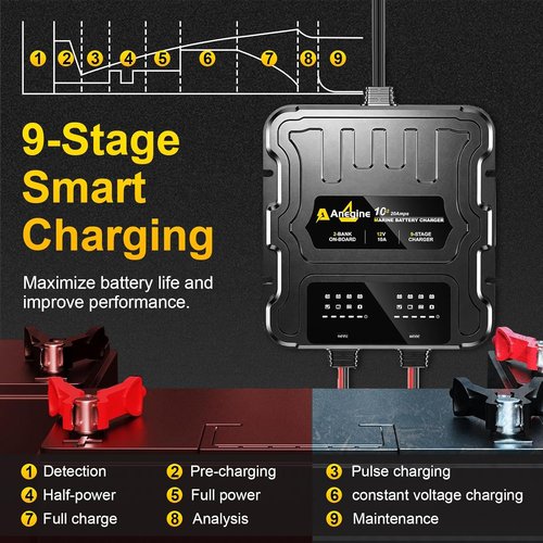 2 Bank Marine Battery Charger - 20A Waterproof LCD Onboard Charger with Overcharge Protection | Ideal for Boats, Cars, RVs
