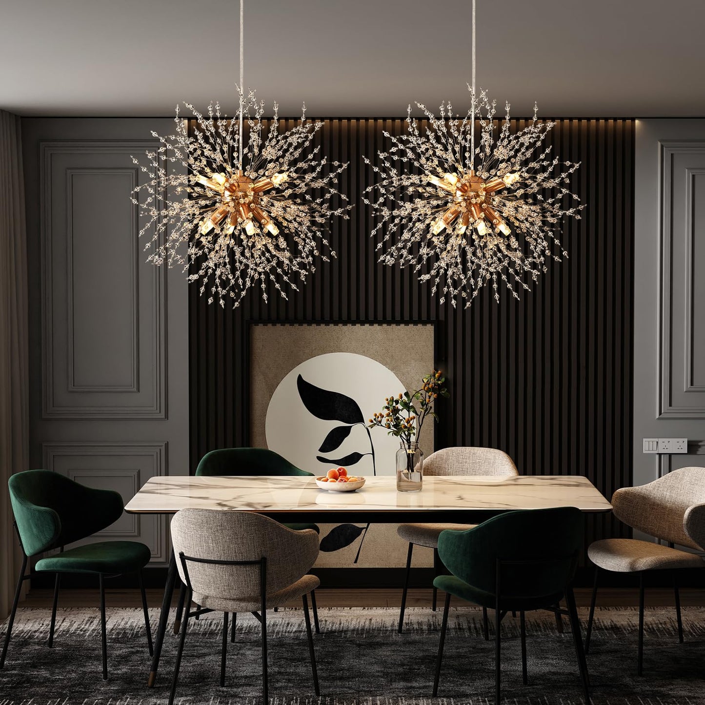 Plug in Crystal Chandeliers Firework, Dandelion Chandelier Modern, Gold Sputnik Pendant Light, 8 Light Hanging Ceiling Light Fixture G9 Socket for Dining Room Kitchen Bedroom Foyer Hallway Entryway