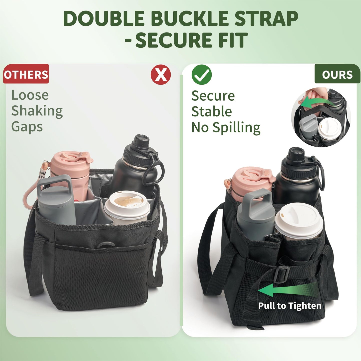 Water Bottle Bag-Water Bottle Holder with Strap, Reusable 4 Drink Carrier Caddy with Adjustable Dividers,Fits Full Size Tumblers And Cup, Multiple Bottle Organizer for Car & Outdoors