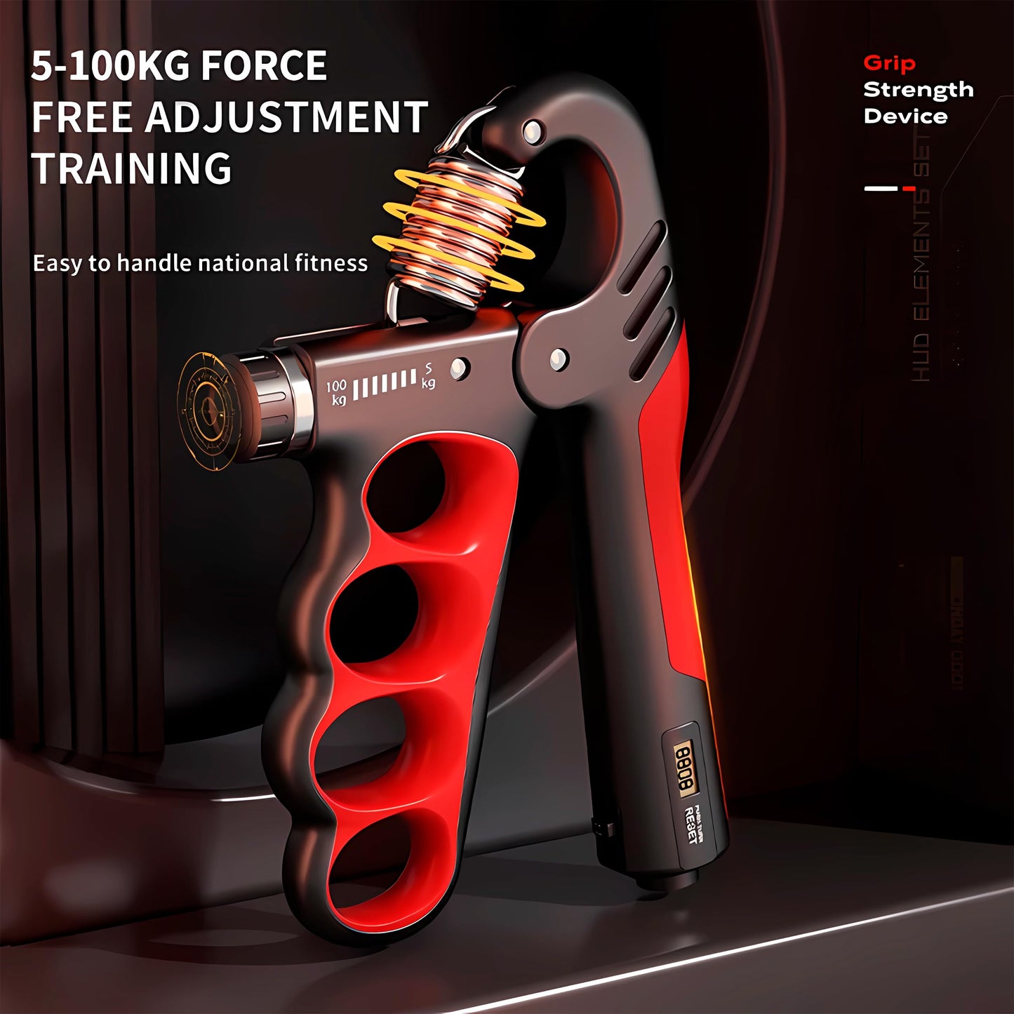 Grip strength trainer, adjustable hand grip strengthener, Durable Adjustable Resistance 5-100KG With Digital Counter, ergonomic design, high-strength spring, perfect hand (GRAY)