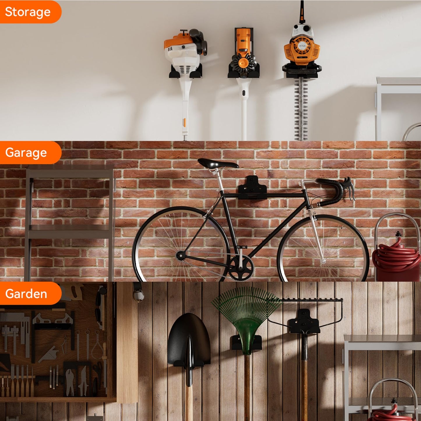 ZGJWJYUU Garage Organization Storage Trimmer Rack, Garden Power Tool Hanger for Grass Trimmer, Hedge Trimmer, Garden Tools, Heavy Duty Weed Whackers Holder Wall Mounted Tool Organizer, 1 Pack