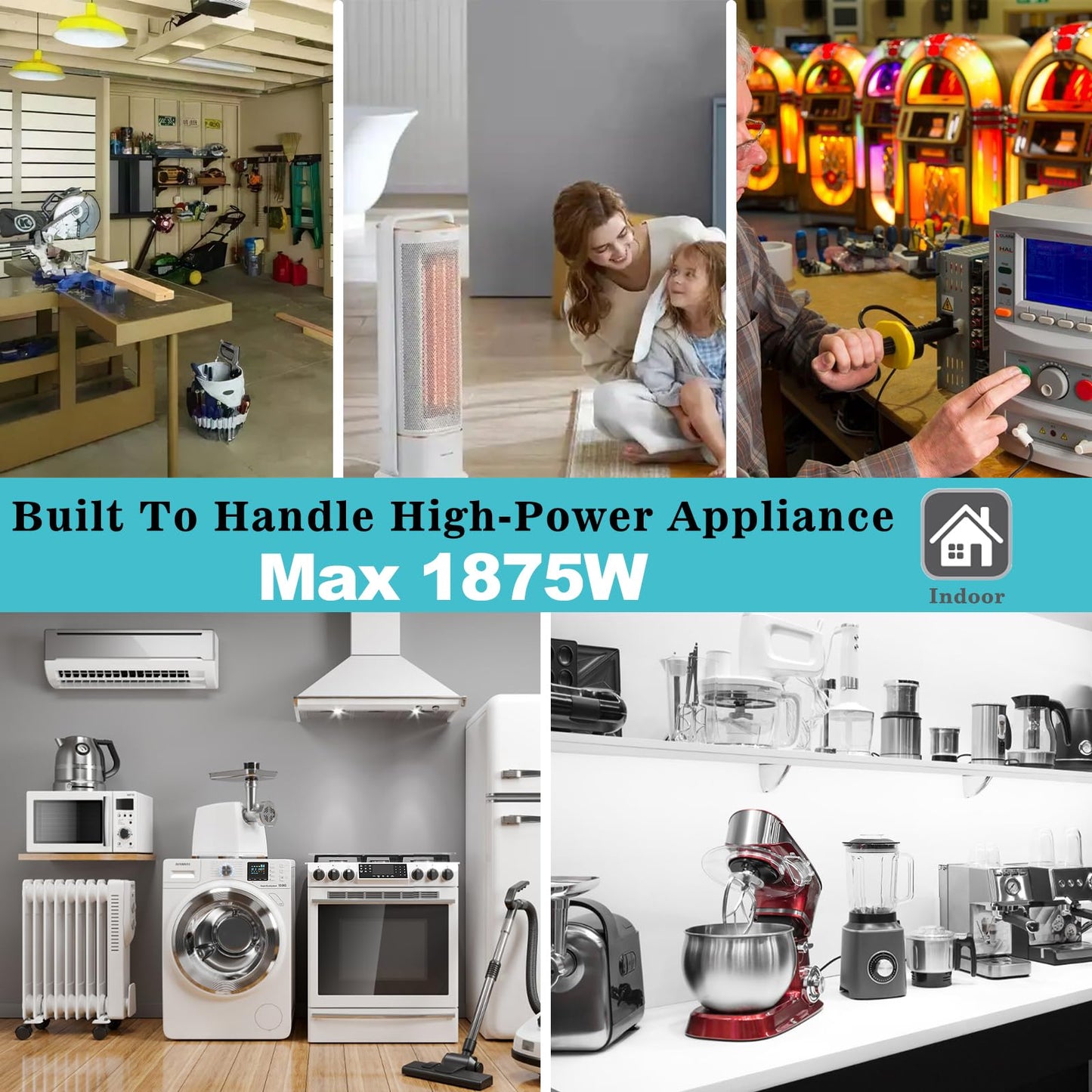 White Flat Wall Plug Extension Cord 2FT- Heavy Duty 3Prong Grounded Low Profile Major Appliance Extension Cord, SPT-3 14AWG Wire Flat Head Male to Female Extender for Air Conditioner, Refrigerator